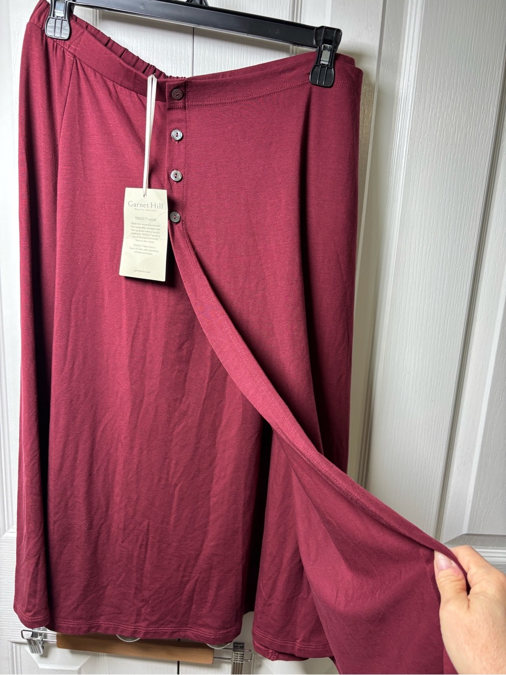 Garnet Hill Burgundy TENCEL Lyocell Button Front A-Line Skirt Women’s Medium NWT - Picture 4 of 10